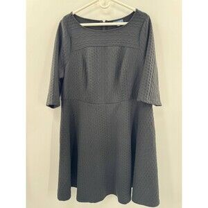 ModCloth Midi Fit & Flare Dress Women's 2X Black Half Sleeve Embossed Boat Neck